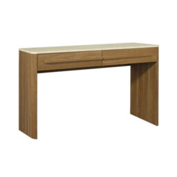 Sweeek - Console With Wood Decor And Travertine Effect Top, 2 Drawers, 120Cm Walnut 120X35X74 Cm - Aretha - thumbnail 2