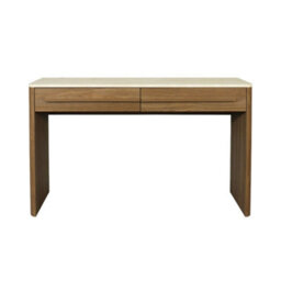 Sweeek - Console With Wood Decor And Travertine Effect Top, 2 Drawers, 120Cm Walnut 120X35X74 Cm - Aretha - thumbnail 4