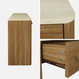 Sweeek - Console With Wood Decor And Travertine Effect Top, 2 Drawers, 120Cm Walnut 120X35X74 Cm - Aretha - thumbnail 6