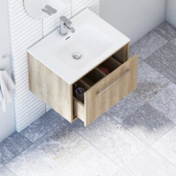 Royal Bathrooms Livora 600mm Natural Oak Wall Hung Bathroom Vanity Unit 1 Drawer Storage Cabinet With Ceramic Basin - thumbnail 5
