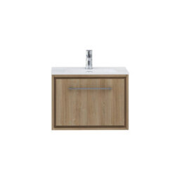 Royal Bathrooms Livora 600mm Natural Oak Wall Hung Bathroom Vanity Unit 1 Drawer Storage Cabinet With Ceramic Basin - thumbnail 6