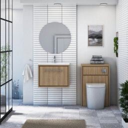 Royal Bathrooms Livora 600mm Natural Oak Wall Hung Bathroom Vanity Unit 1 Drawer Storage Cabinet With Ceramic Basin - thumbnail 4