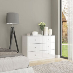 Denver White Gloss 6 Drawer Chest Of Drawers Modern Bedroom Furniture Storage - thumbnail 7