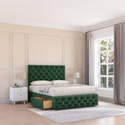 "Sloomy 4Ft6  Watson Divan Bed Base Emerald Plush ,2 Drawers, 12"" Footboard & 26"" Struts Headboard - Double"