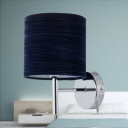 First Choice Lighting Brea - Chrome Wall Light With Navy Blue Crushed Velvet Shade - thumbnail 3