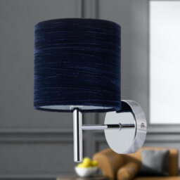 First Choice Lighting Brea - Chrome Wall Light With Navy Blue Crushed Velvet Shade - thumbnail 4
