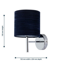 First Choice Lighting Brea - Chrome Wall Light With Navy Blue Crushed Velvet Shade - thumbnail 5