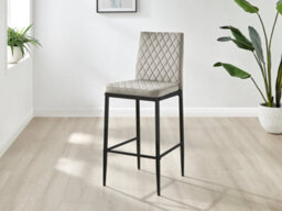 Furniturebox Set Of 2 Milan Cappuccino Beige Diamond-Stitched Soft Touch Velvet Black Leg Padded Counter Stools - thumbnail 2