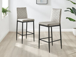 Furniturebox Set Of 2 Milan Cappuccino Beige Diamond-Stitched Soft Touch Velvet Black Leg Padded Counter Stools - thumbnail 1