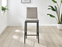 Furniturebox Set Of 2 Milan Cappuccino Beige Diamond-Stitched Soft Touch Velvet Black Leg Padded Counter Stools - thumbnail 3