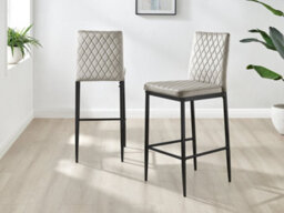 Furniturebox Set Of 2 Milan Cappuccino Beige Diamond-Stitched Soft Touch Velvet Black Leg Padded Counter Stools - thumbnail 9