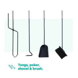 5 Piece Fireplace Tools Set Steel Stand Tongs Brush Silver - thumbnail 2
