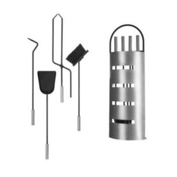 5 Piece Fireplace Tools Set Steel Stand Tongs Brush Silver