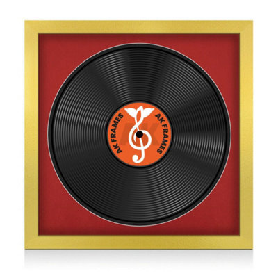 "16X16"" Gold Modern Vinyl Record Frame With Crimson Mount For 12 Inch Lp Disc - Ak Frames" - image 1