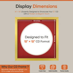 "16X16"" Gold Modern Vinyl Record Frame With Crimson Mount For 12 Inch Lp Disc - Ak Frames" - thumbnail 2