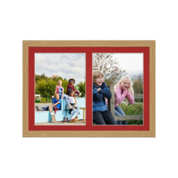 AK Frames 20X14 Light Oak Modern Multi Photo Frame With Crimson Mount - Holds 2 Apertures (2X) A4 Photos