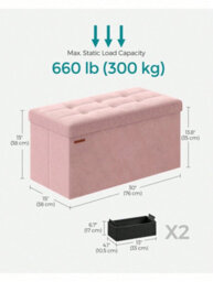 LEDREM Storage Ottoman, Foldable Small Ottoman Foot Rest, 38 X 76 X 38 Cm Foot Stool, Cube Ottoman With Storage - thumbnail 4