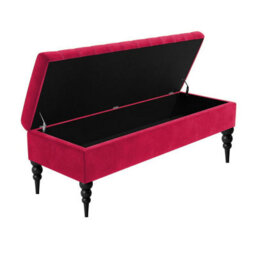 180Cm Sierra Striped Ottoman Storage Bench With Black Turned Wooden Legs - Claret Red Plush Velvet Upholstered Shoes Bench - thumbnail 2