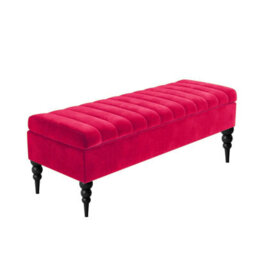 180Cm Sierra Striped Ottoman Storage Bench With Black Turned Wooden Legs - Claret Red Plush Velvet Upholstered Shoes Bench