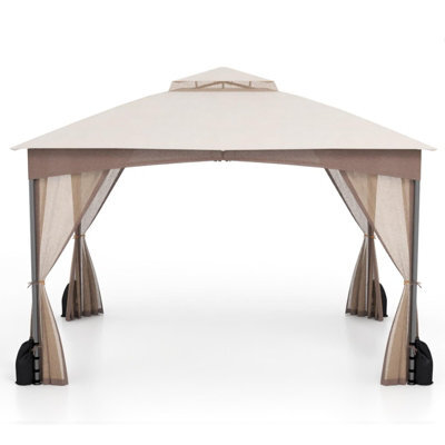 Gainoom 365 X 300 Cm Khaki Patio Gazebo Outdoor Pavilion Shelter Soft Top Double Roof Canopy - image 1