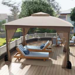 Gainoom 365 X 300 Cm Khaki Patio Gazebo Outdoor Pavilion Shelter Soft Top Double Roof Canopy - thumbnail 2