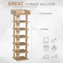 Homcom 7 Tier Shoe Rack Organizer Storage Shelf Wooden Display Cabinet Oak - thumbnail 4