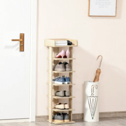 Homcom 7 Tier Shoe Rack Organizer Storage Shelf Wooden Display Cabinet Oak - thumbnail 1