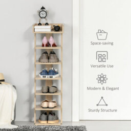 Homcom 7 Tier Shoe Rack Organizer Storage Shelf Wooden Display Cabinet Oak - thumbnail 6