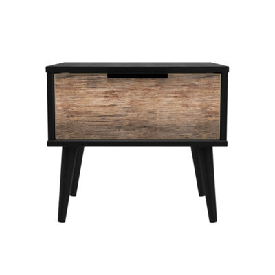 Fuji 1 Drawer Bedside In Vintage Oak & Black (Ready Assembled)