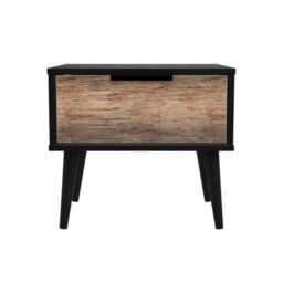 Fuji 1 Drawer Bedside In Vintage Oak & Black (Ready Assembled)
