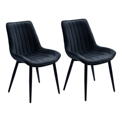 Living And Home Set Of 2 Black Polyester Velvet Upholstered Dining Chairs - image 1