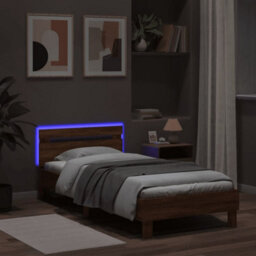Berkfield Bed Frame Without Mattress With Led Lights Brown Oak 100X200 Cm - thumbnail 4