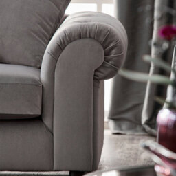 Furnishings For Less UK Derby Fabric Grey 3 Seater Sofa Scatter Back, Scroll Arms - thumbnail 2