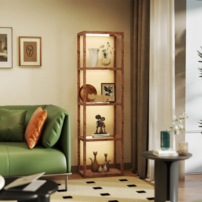 Homcom Led Floor Lamp With Glass Shelves, Dimmable Room Lamp, Rustic Brown
