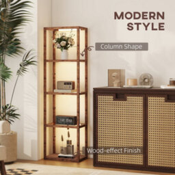 Homcom Led Floor Lamp With Glass Shelves, Dimmable Room Lamp, Rustic Brown - thumbnail 8