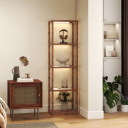 Homcom Led Floor Lamp With Glass Shelves, Dimmable Room Lamp, Rustic Brown - thumbnail 9