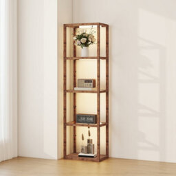 Homcom Led Floor Lamp With Glass Shelves, Dimmable Room Lamp, Rustic Brown - thumbnail 2