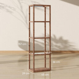 Homcom Led Floor Lamp With Glass Shelves, Dimmable Room Lamp, Rustic Brown - thumbnail 3