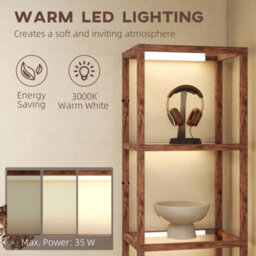 Homcom Led Floor Lamp With Glass Shelves, Dimmable Room Lamp, Rustic Brown - thumbnail 6