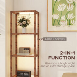 Homcom Led Floor Lamp With Glass Shelves, Dimmable Room Lamp, Rustic Brown - thumbnail 4