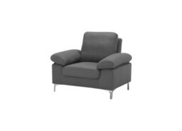 Kosy Koala Modern Grey Fabric One Seater Sofa With Chrome Feet - Comfortable Couch With Cushion For Living Room, Bedroom Or Office