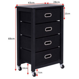 Gainoom 4 Drawers Bedside Table End Table Mobile Filing Cabinet Side Cabinet W/ Wheels - thumbnail 2