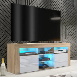 Creative Furniture Pulse Tv Unit 145Cm - Oak & White Gloss Doors And Led Lights - thumbnail 1