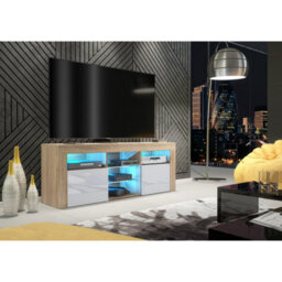 Creative Furniture Pulse Tv Unit 145Cm - Oak & White Gloss Doors And Led Lights - thumbnail 2