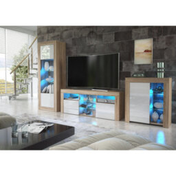 Creative Furniture Pulse Tv Unit 145Cm - Oak & White Gloss Doors And Led Lights - thumbnail 3