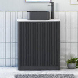Royal Bathrooms Avenza 600mm Matt Obsidian Black Floor Standing Bathroom Vanity Unit 2 Door With Art Square Basin - thumbnail 1