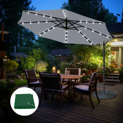 Sundaze 3M Grey Banana Parasol Umbrella Garden 32 Led Cantilever Patio W/ Base & Cover - image 1