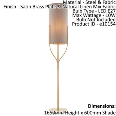 Floor Lamp Light Satin Brass & Natural Linen Mix Fabric 10W Led E27
