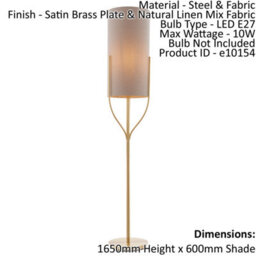 Floor Lamp Light Satin Brass & Natural Linen Mix Fabric 10W Led E27