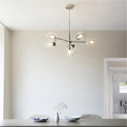 Loops Multi Arm Hanging Ceiling Pendant Light - Bright Nickel Plate Adjustable Stem & 6X Clear Glass Shades - thumbnail 4